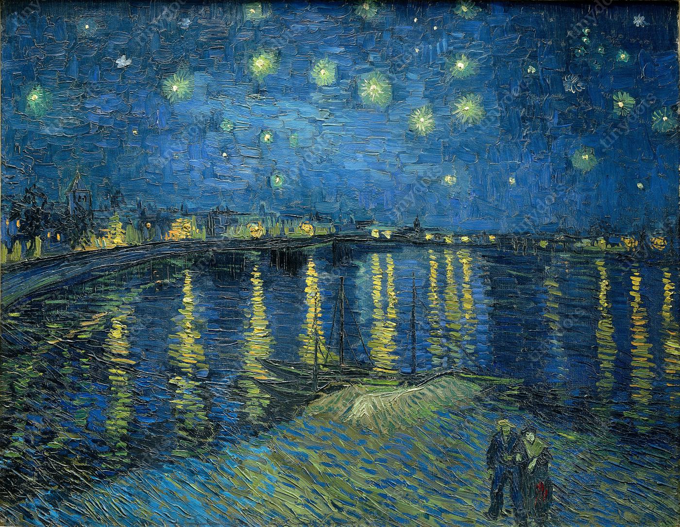 Ingelijste afbeelding op canvas Vincent van Gogh Sterrennacht boven de Rhône 1888