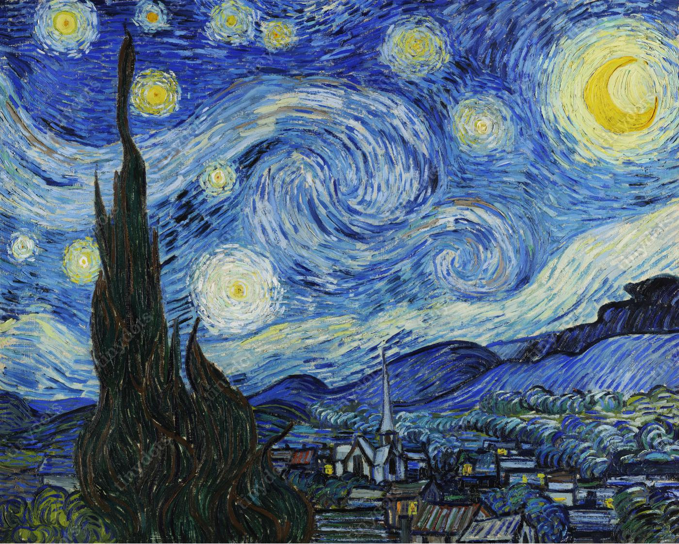 Ingelijste afbeelding op canvas Vincent van Gogh De Sterrennacht 1889
