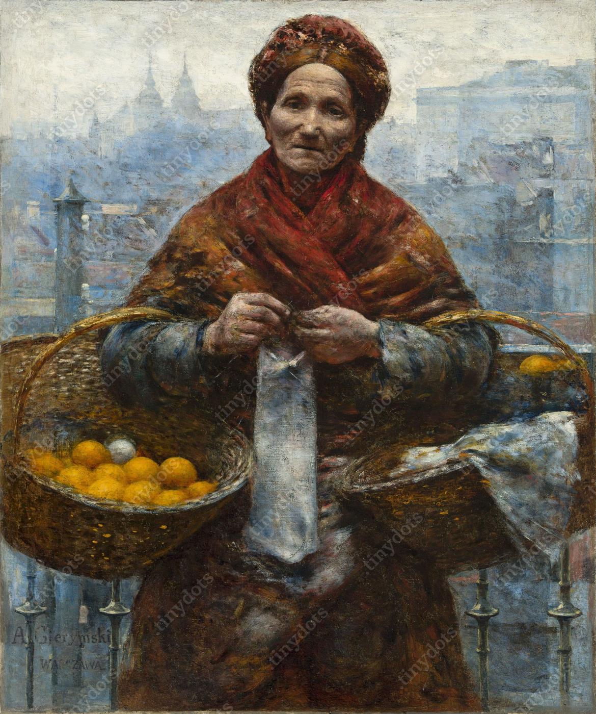 Ingelijste afbeelding op canvas Aleksander Gierymski - Jodin met sinaasappels 1881