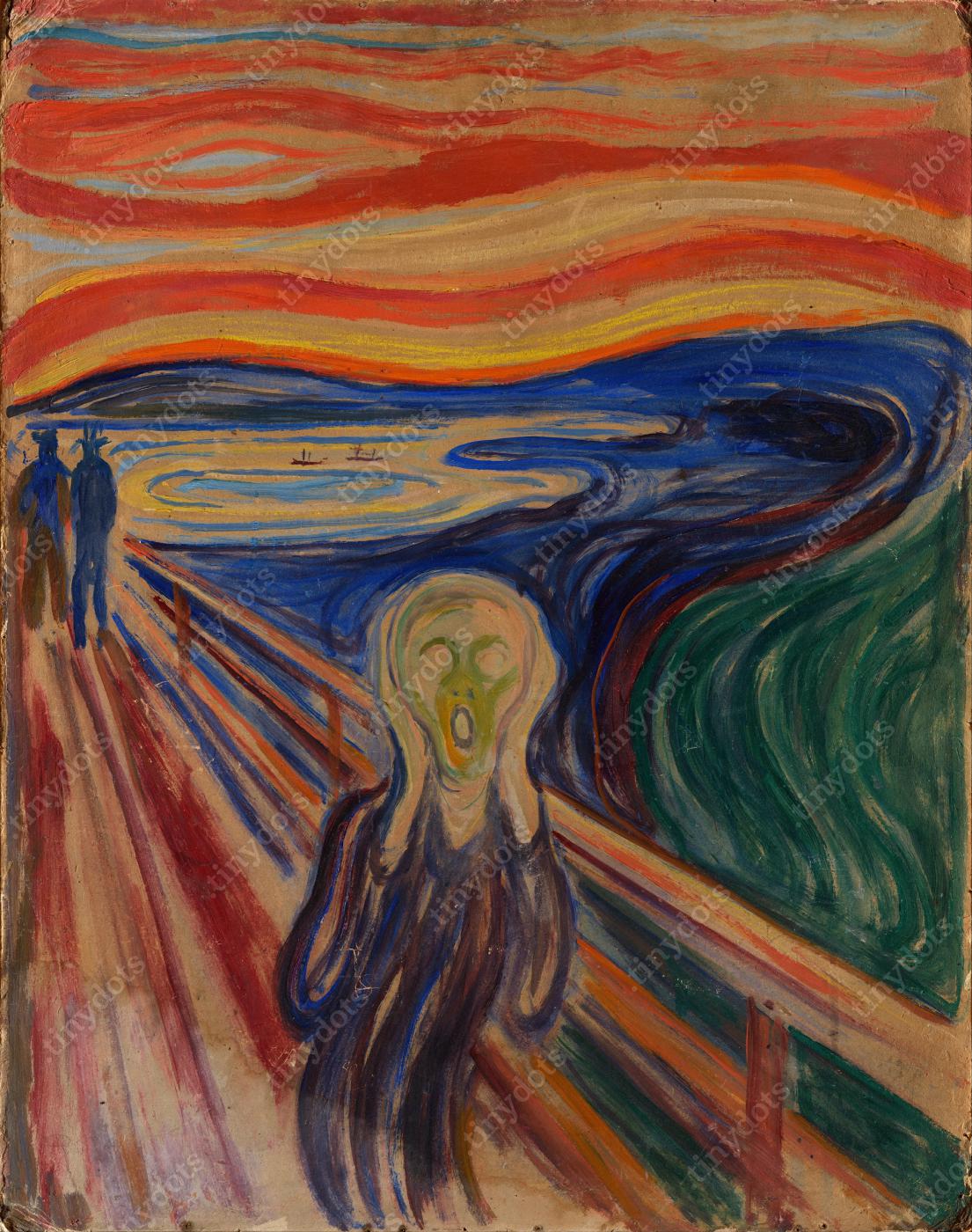 Ingelijste afbeelding op canvas Edvard Munch - De Schreeuw 1910