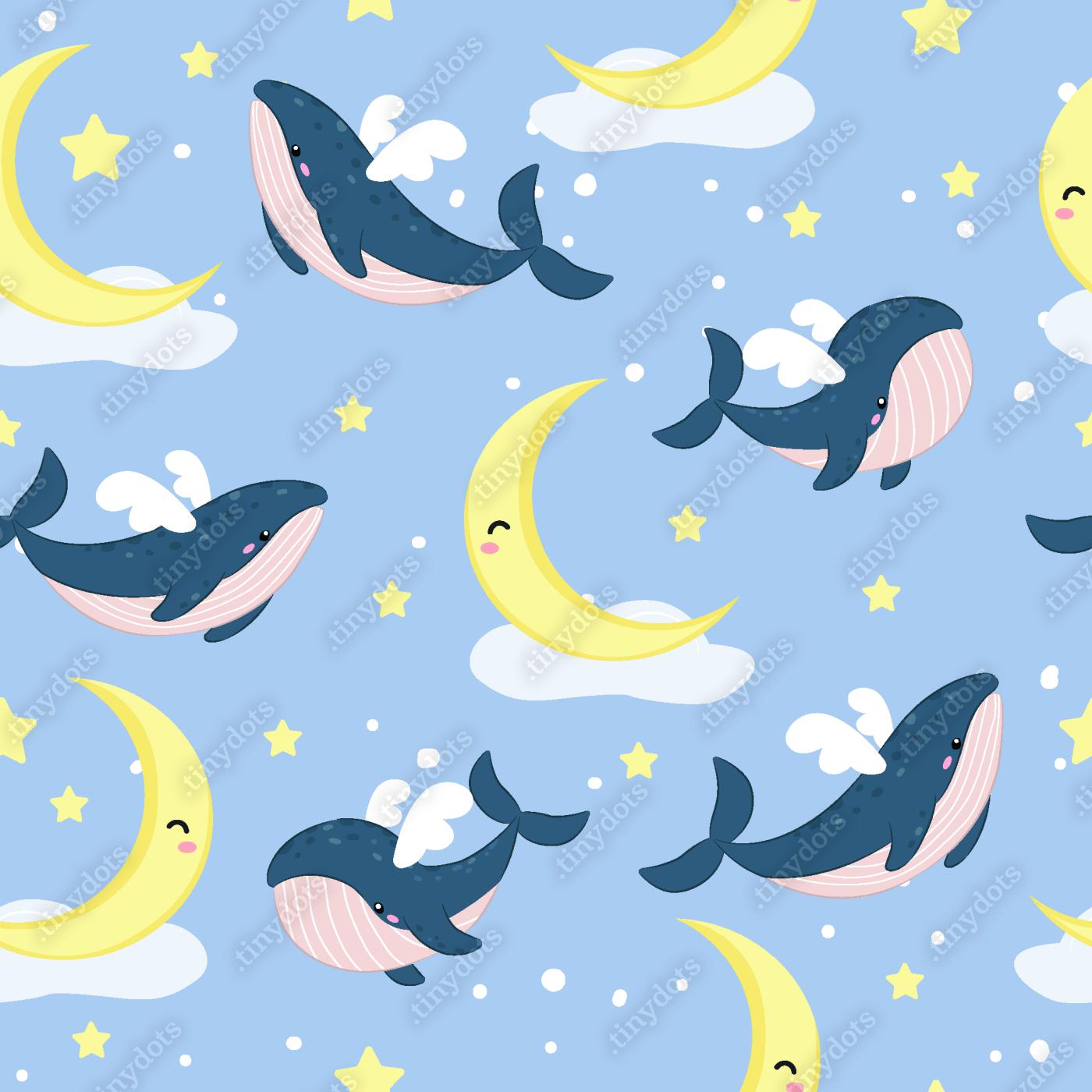 Fotobehang schattige walvis illustratie naadloos patroon voor kinderen projecten, stof, scrapbooking, knutselen, uitnodiging en nog veel meer