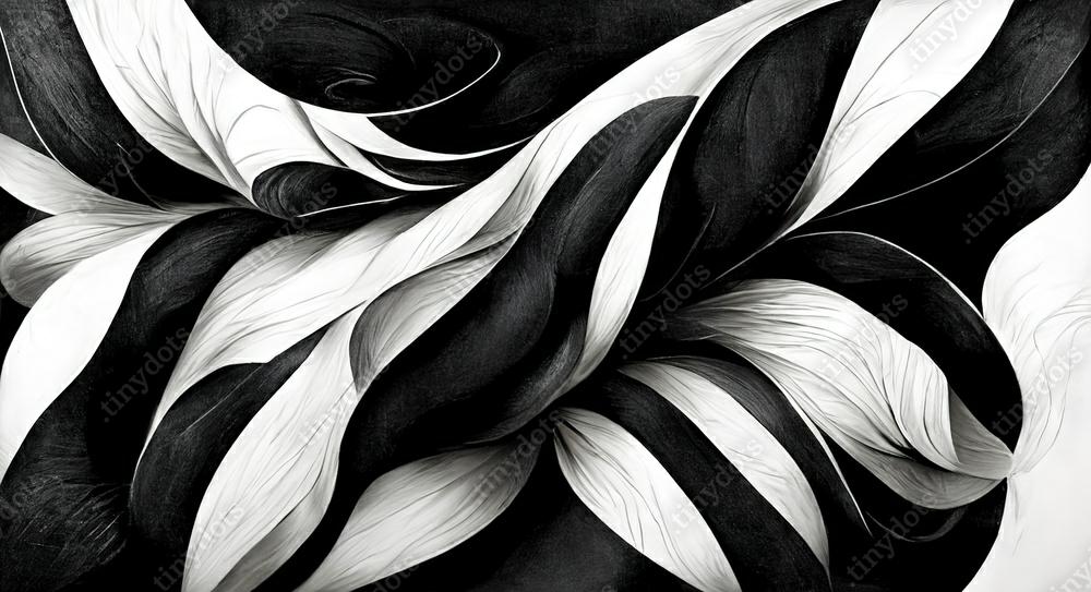 Fotobehang Moderne abstracte dynamische vormen zwarte en witte achtergrond met korrelig papier textuur. Digitale kunst.